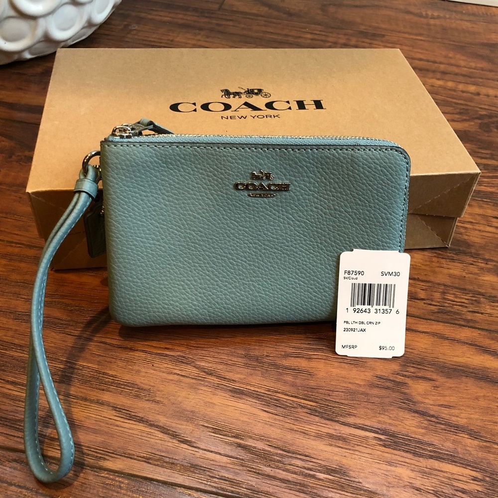 Coach Pebble Leather Double Corner Zip Wristlet